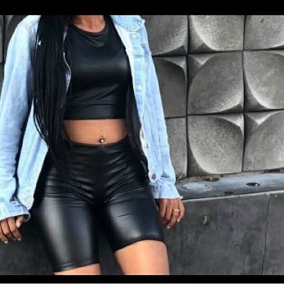 PU Leather Wet Look Biker & Crop Set - Picture 3 of 16